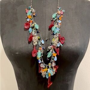 Lucy Isaacs Flower Glass Beaded Necklace